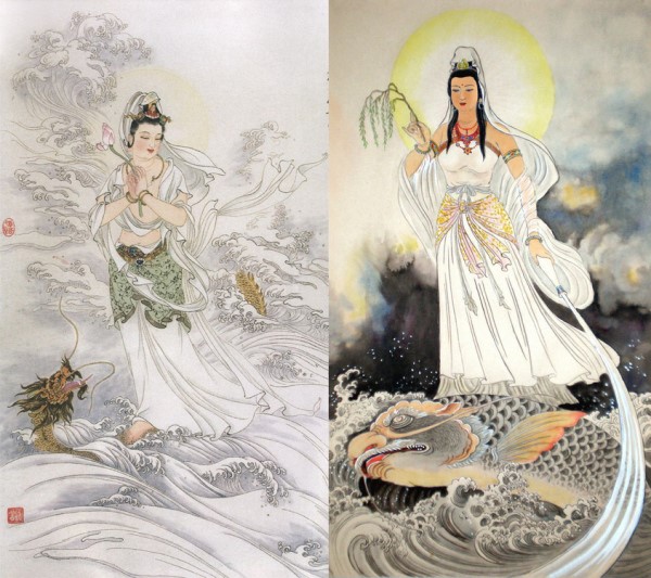 emsp;观音菩萨和地藏菩萨     观音菩萨的坐骑为金毛犼(左)